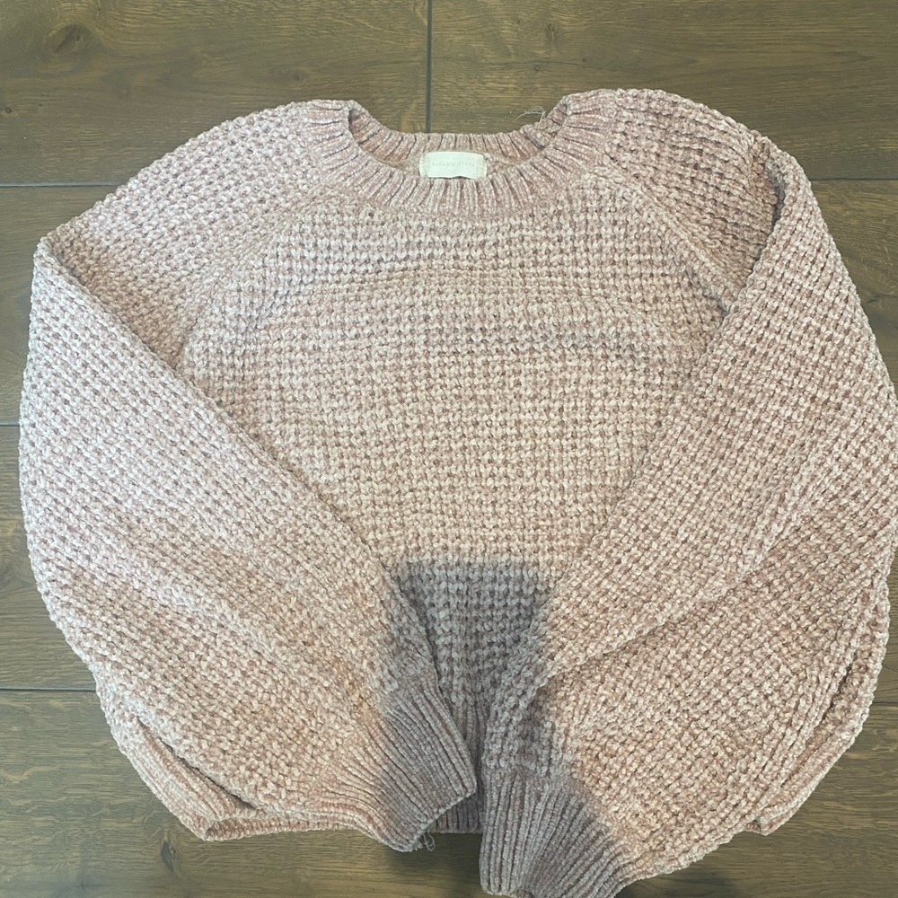 Altar'd State Pink Crew Neck Sweater Waffle Knit